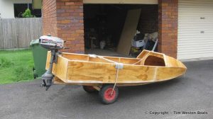 Plywood boat ready for the water